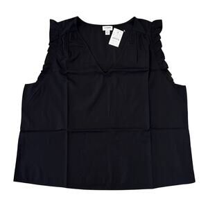 J. Crew Women's Black Ruffle V-Neck Sleeveless Top/Tank - SIZE XXL